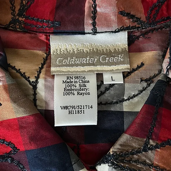 Coldwater Creek 💯% Silk Floral Embroidered Multicolor Shirt Top **Sz L** - Picture 4 of 4
